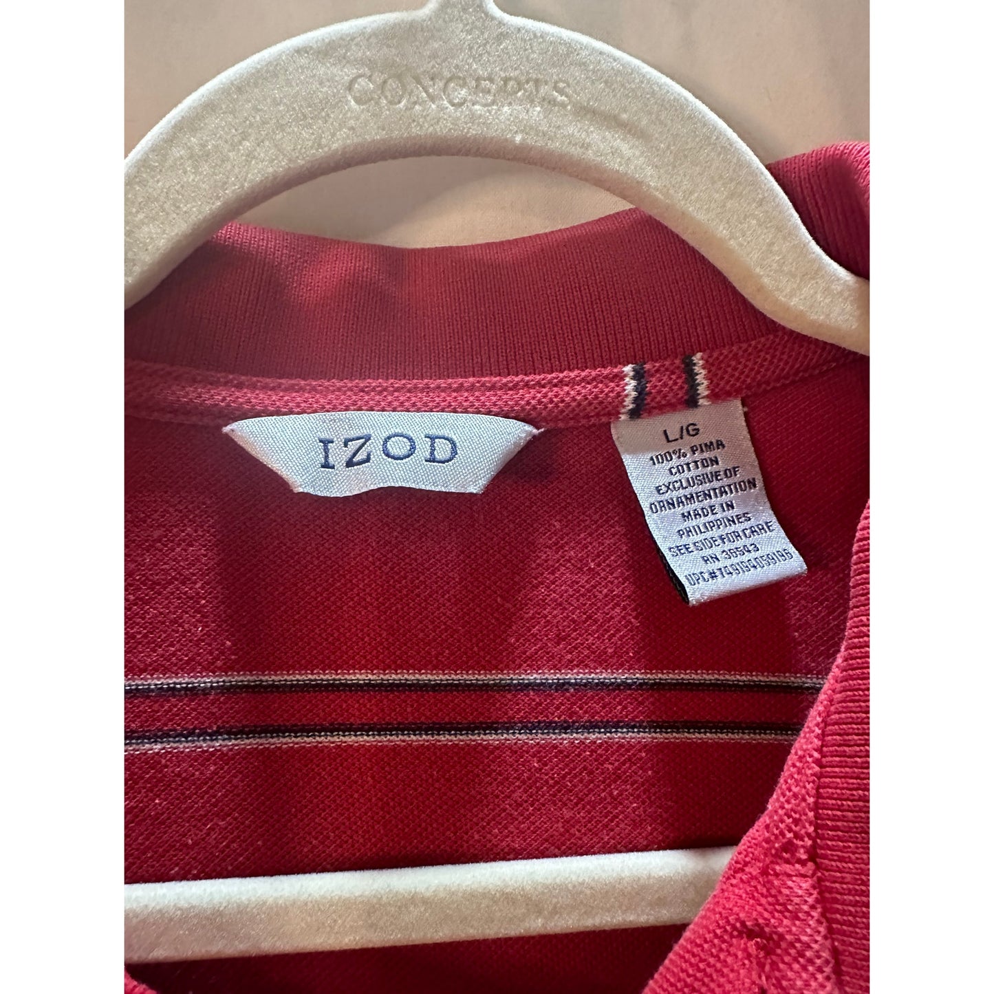 Vintage IZOD Red Striped Polo Shirt - Size Large