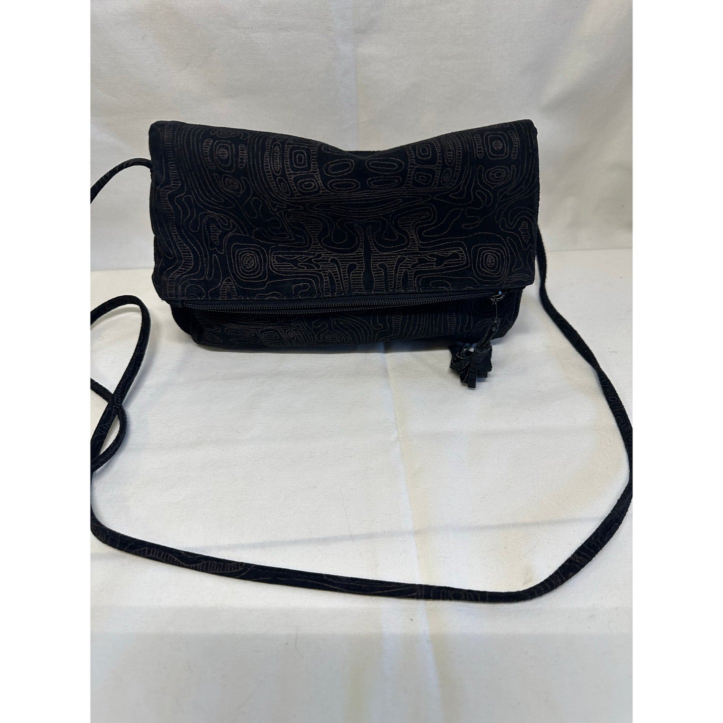 Wilson's Leather Black Embossed Crossbody Bag with Flap