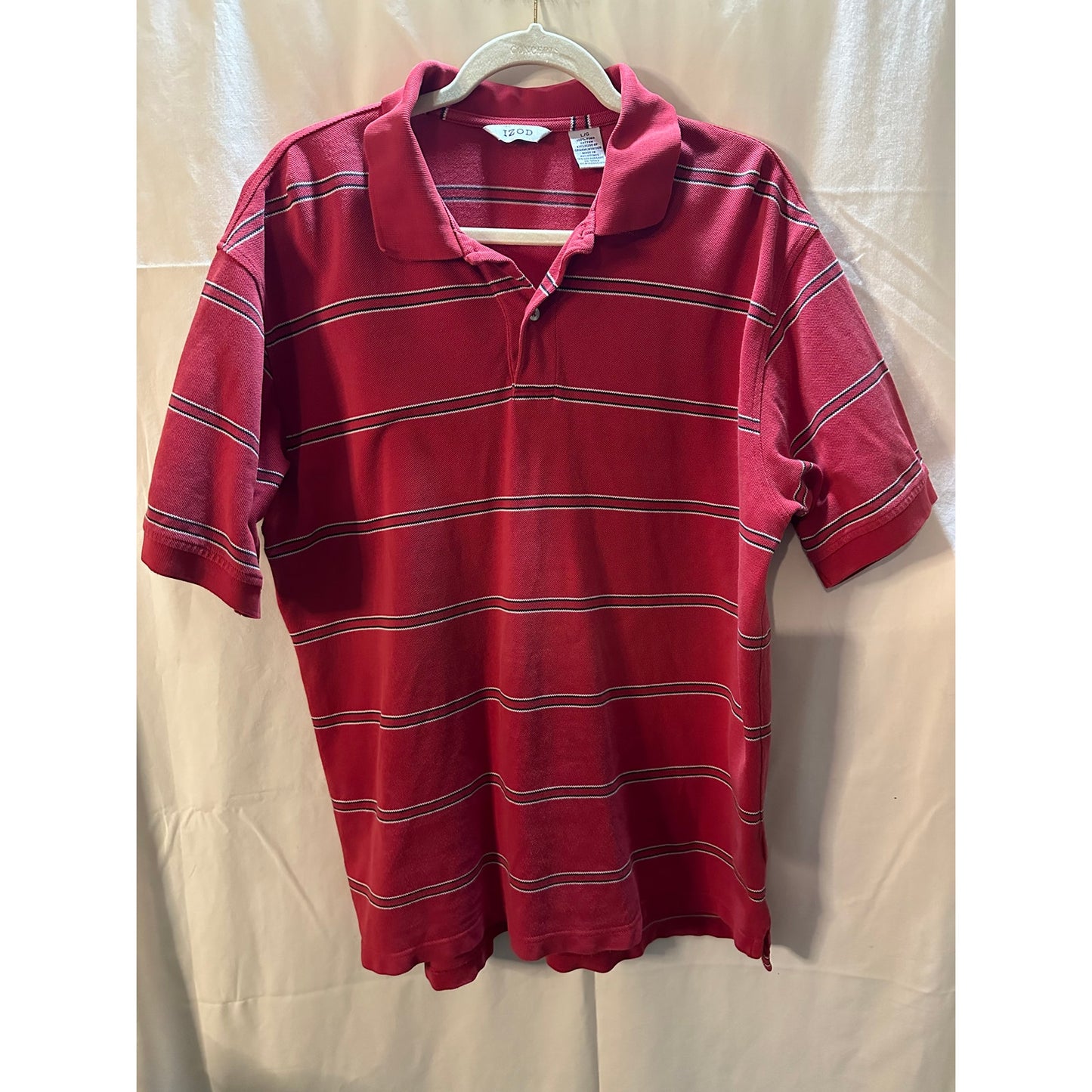 Vintage IZOD Red Striped Polo Shirt - Size Large