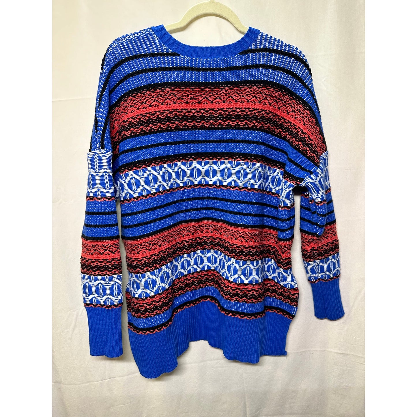 BCBGMAXAZRIA Blue Multicolor Knit Sweater - Size Small