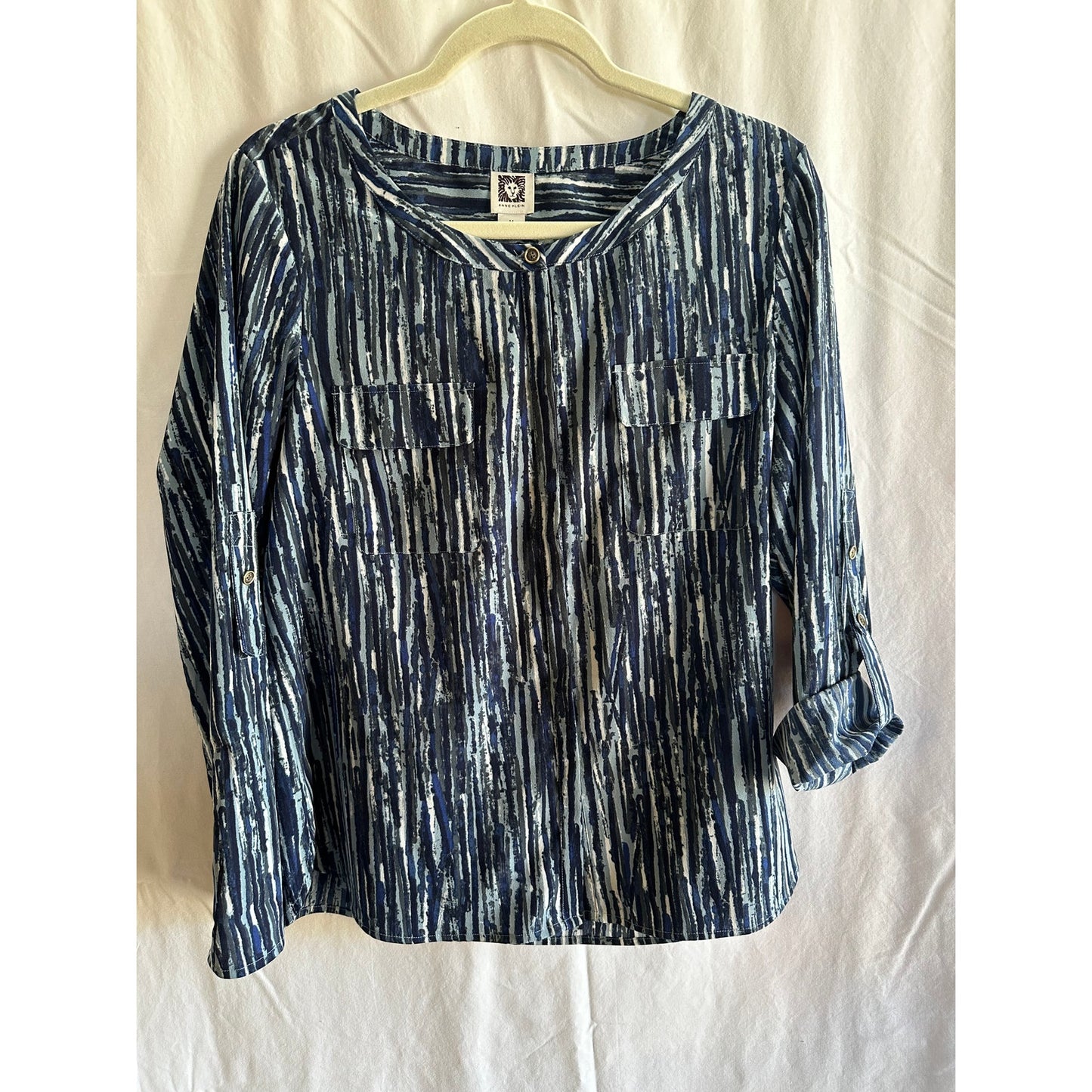 Anne Klein Women's Blue Abstract Print Blouse - Size Medium