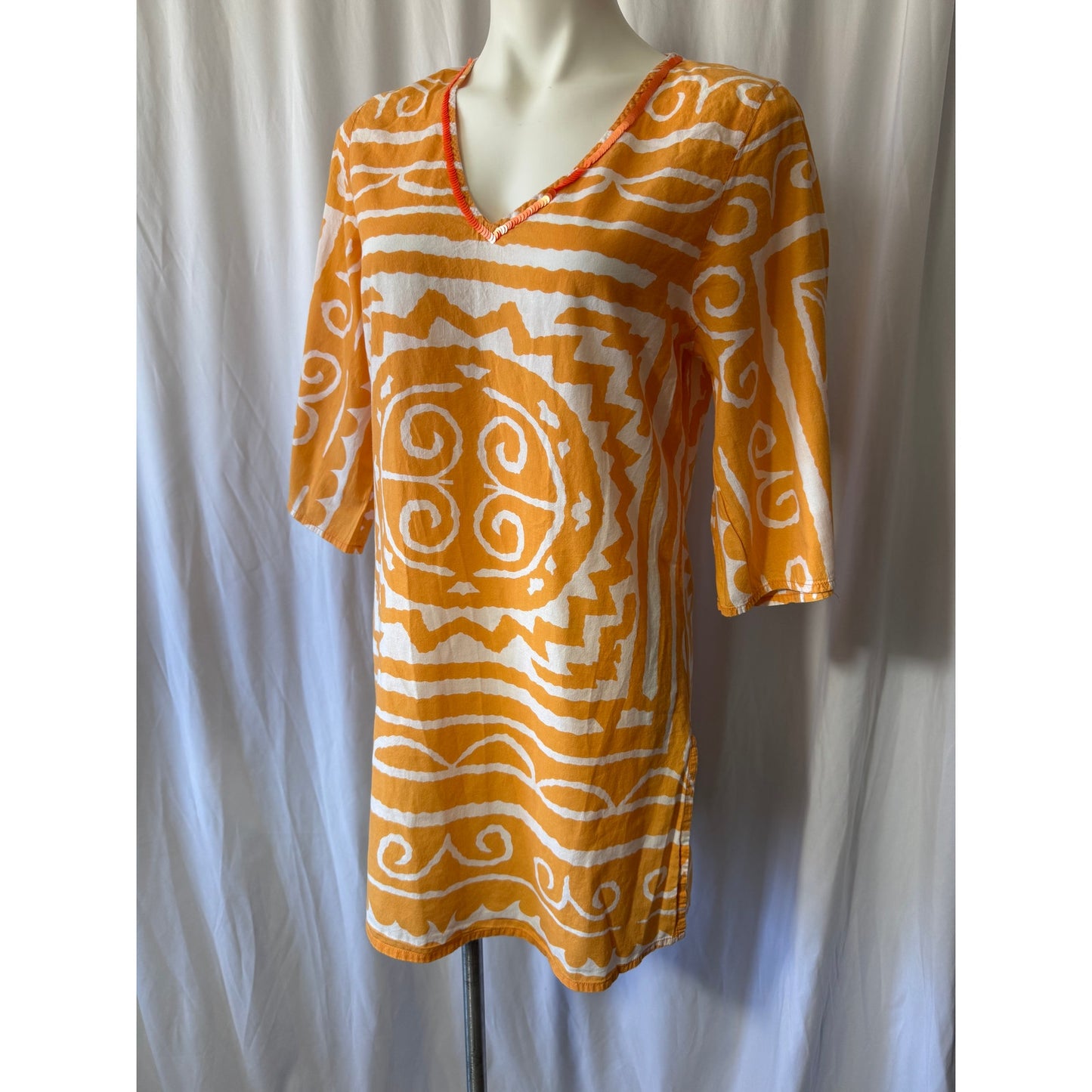 Bamboo Threads Orange and White Tunic Dress - Size S/M