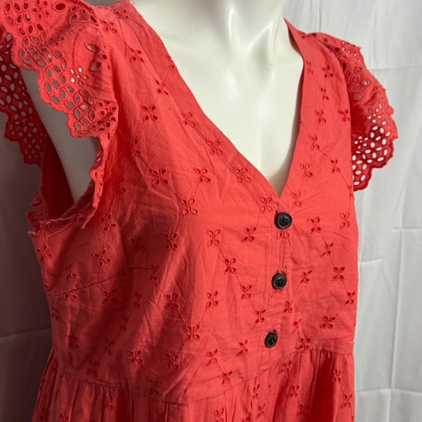 LOFT Coral Eyelet Flutter Sleeve Dress