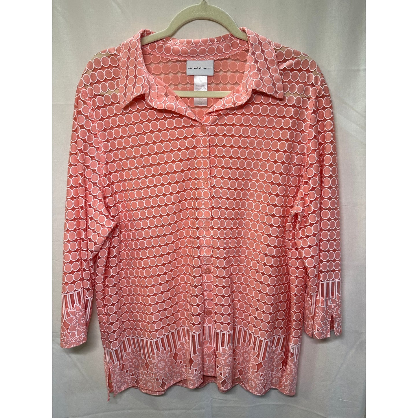 Alfred Dunner Coral Circle Print Button-Up Blouse - Size XL