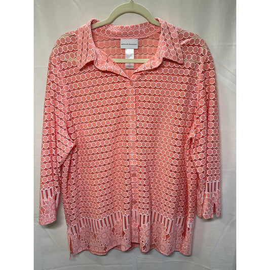 Alfred Dunner Coral Circle Print Button-Up Blouse - Size XL