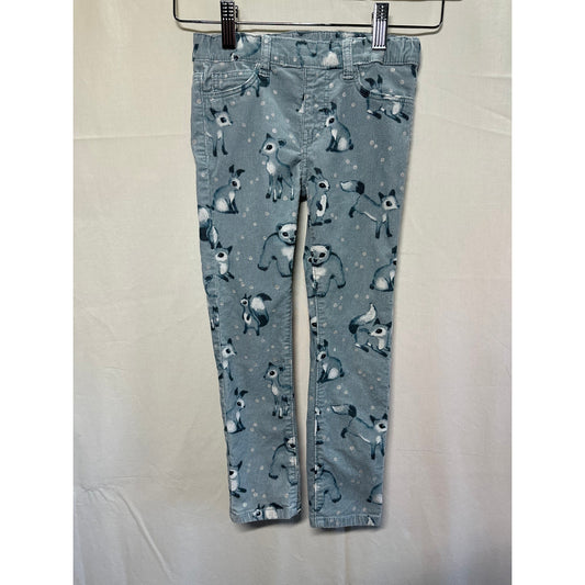 H&M Girls Blue Corduroy Pants w/ Woodland Animals - Size 4-5