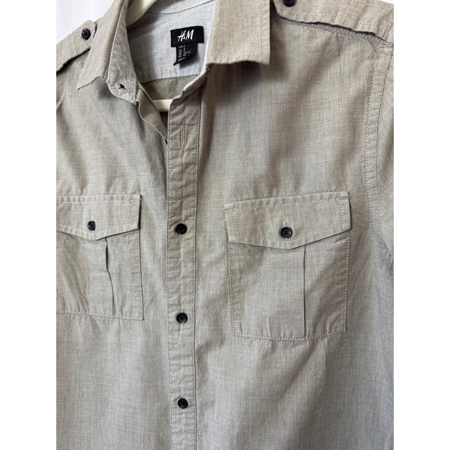 H&M Men's Beige Button-Up Shirt - Size Medium