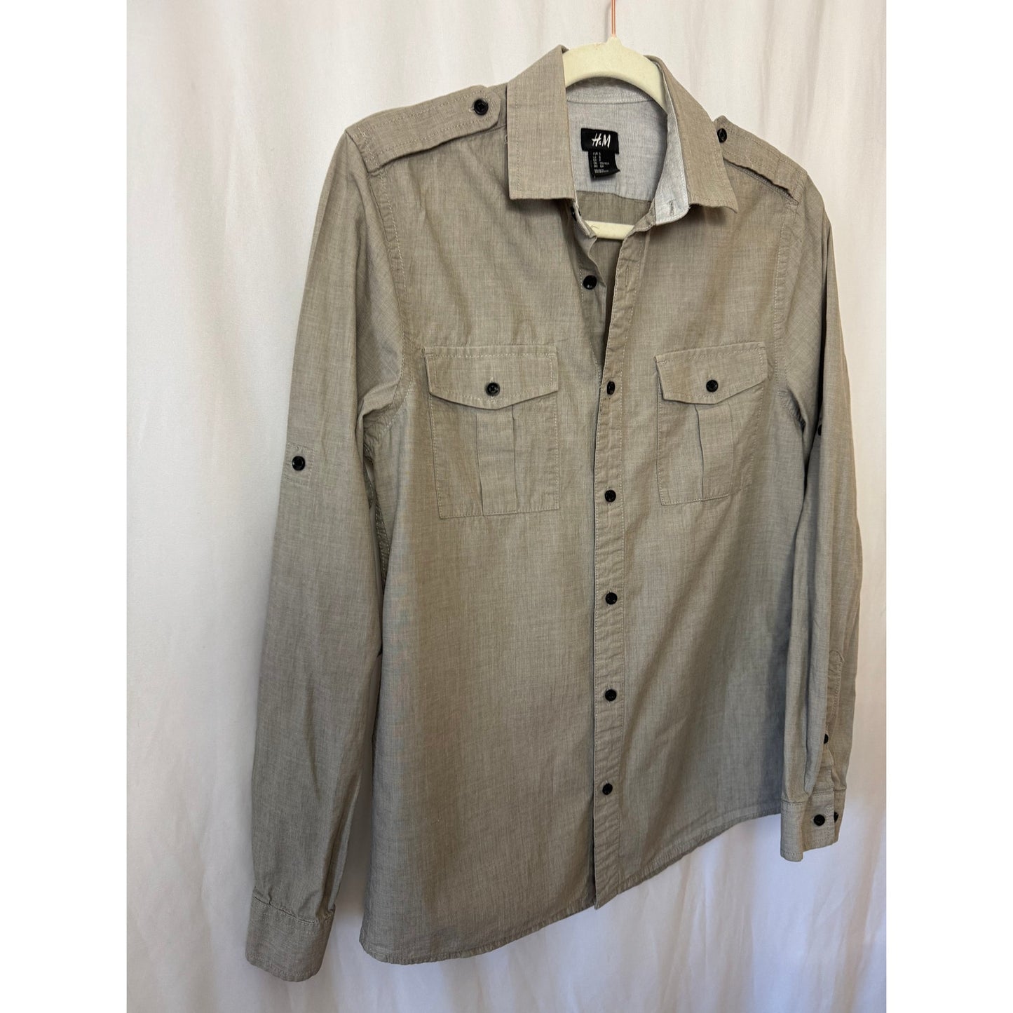 H&M Men's Beige Button-Up Shirt - Size Medium