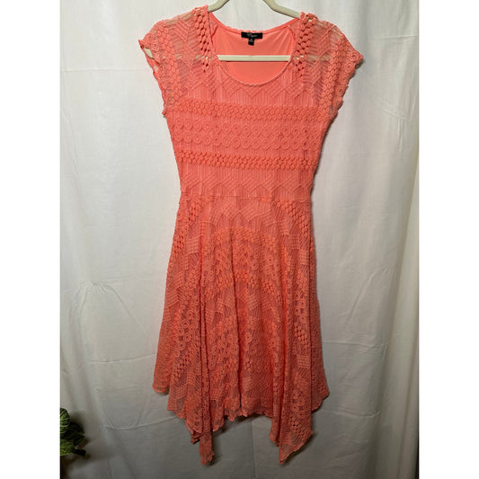 Cupio Coral Lace Fit-and-Flare Dress - Size Medium