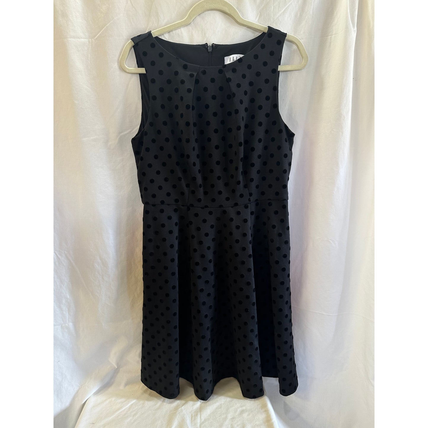 Elle Black Polka Dot Fit-and-Flare Dress - Size Medium