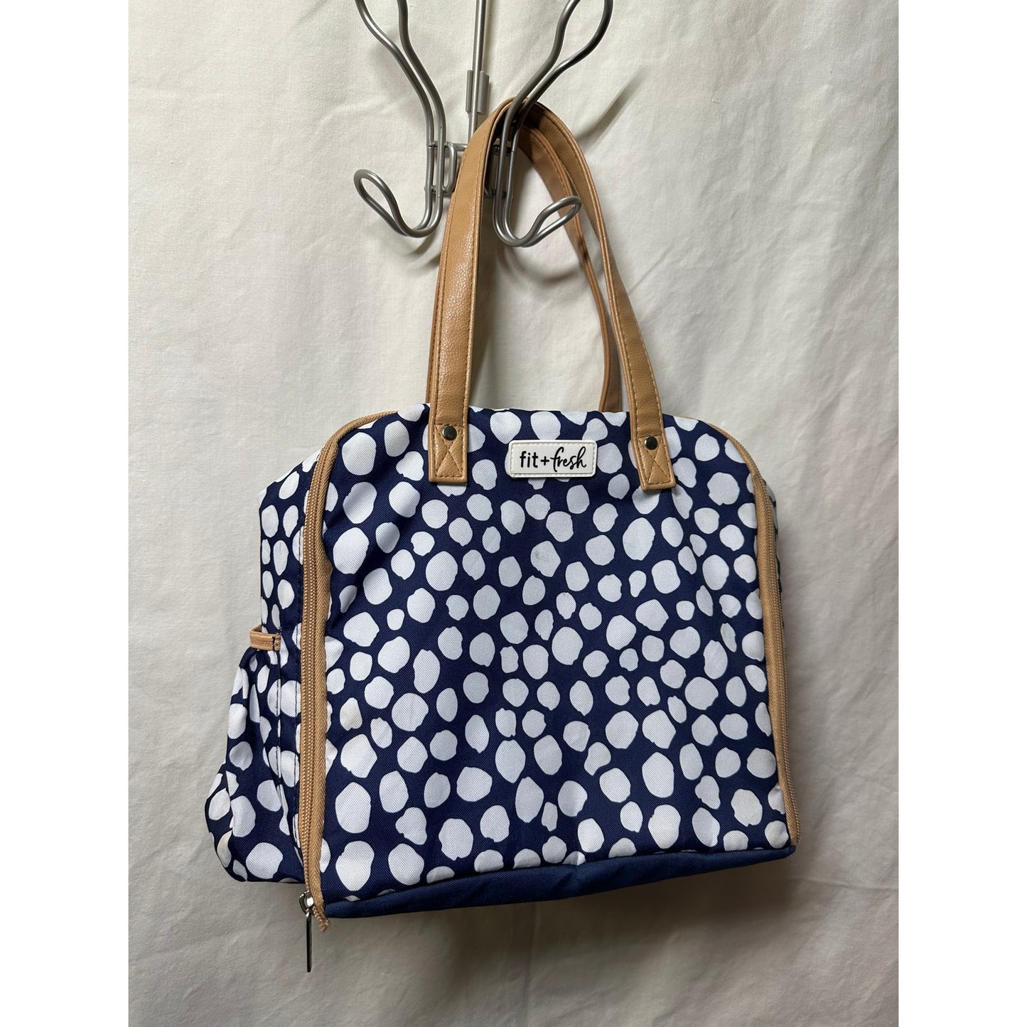 Fit + Fresh Navy Blue Polka Dot Insulated Lunch Bag