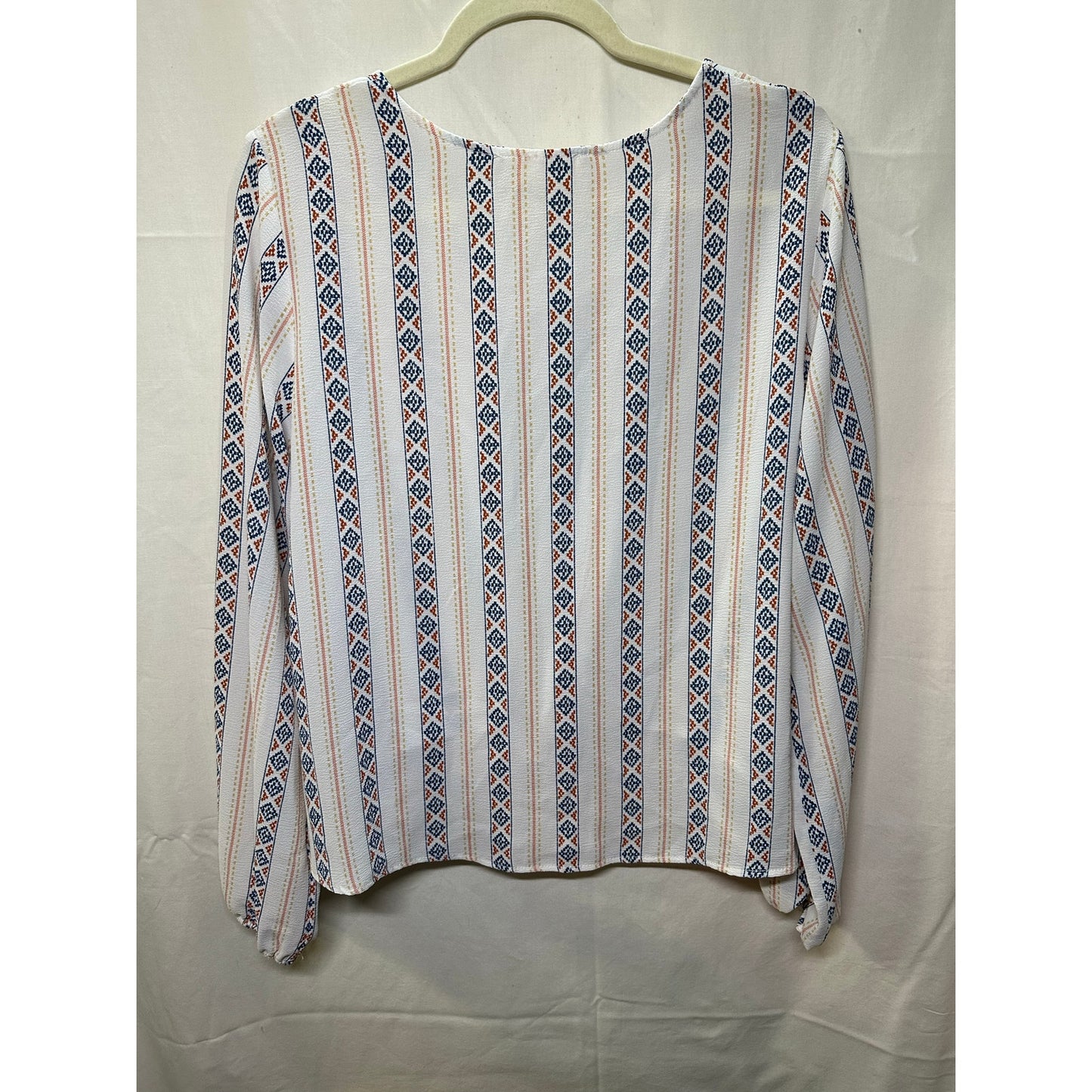 Pink Republic Ivory Boho Striped Blouse with Front Knot - Size Large