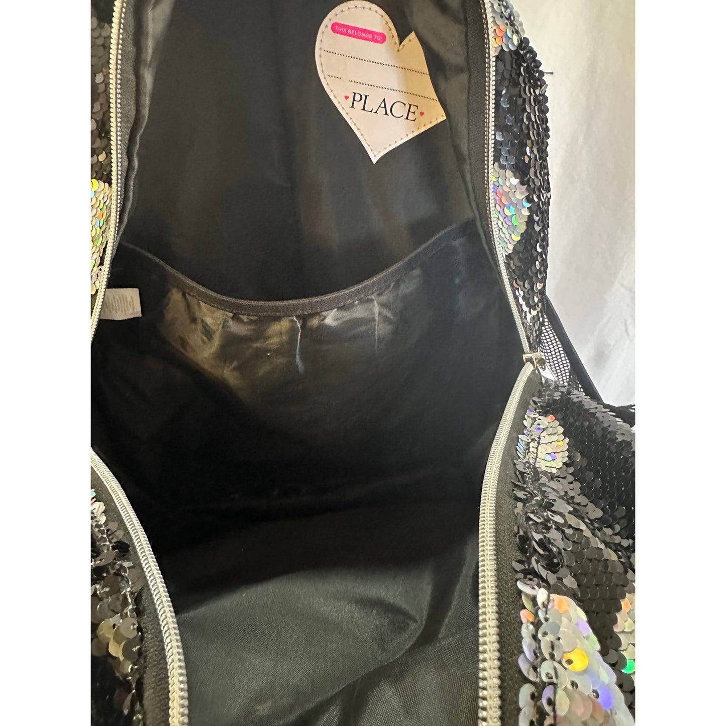 Children’s Place Black Sequin Heart and Dot Backpack