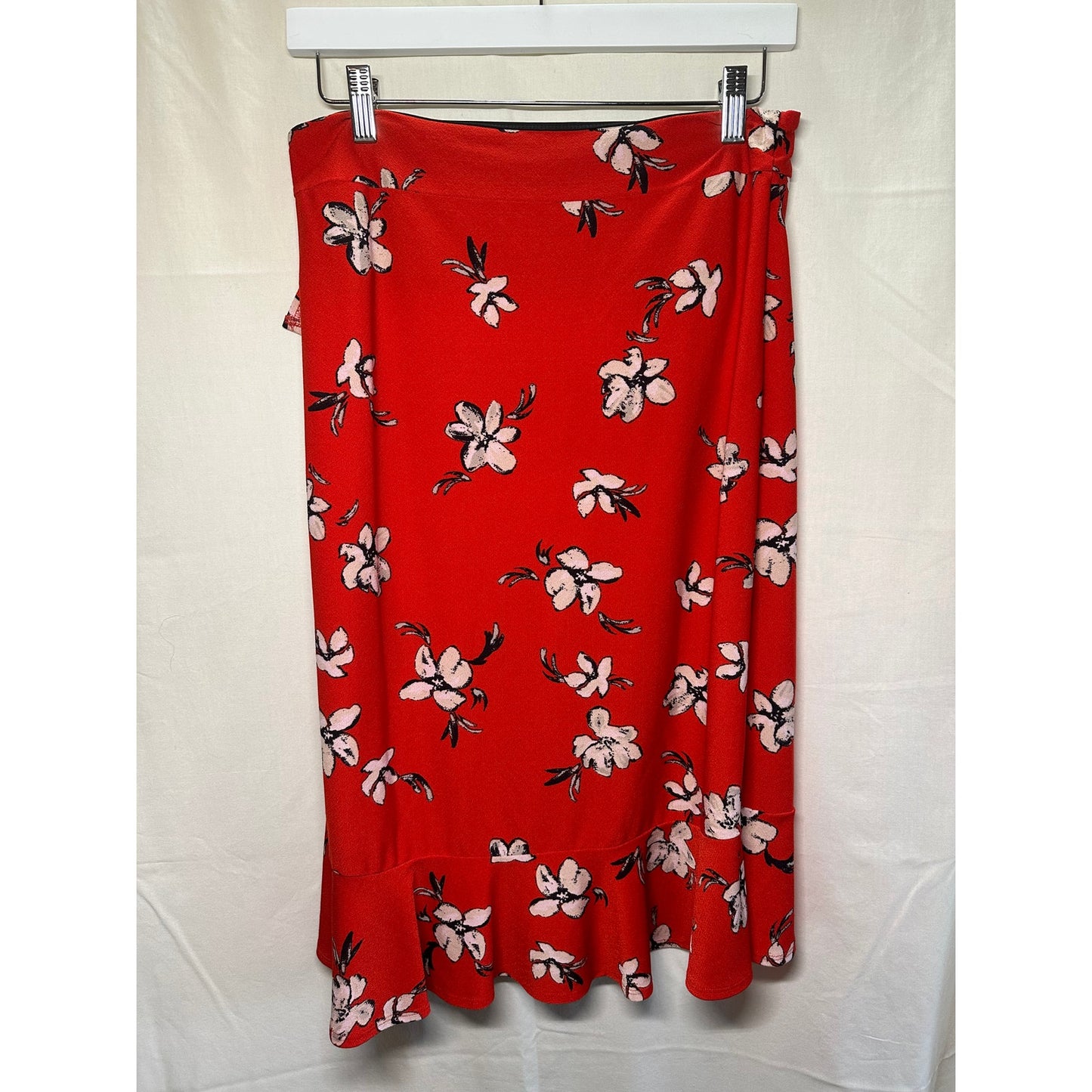 Lysse Red Floral Wrap-Style Midi Skirt - Size Medium