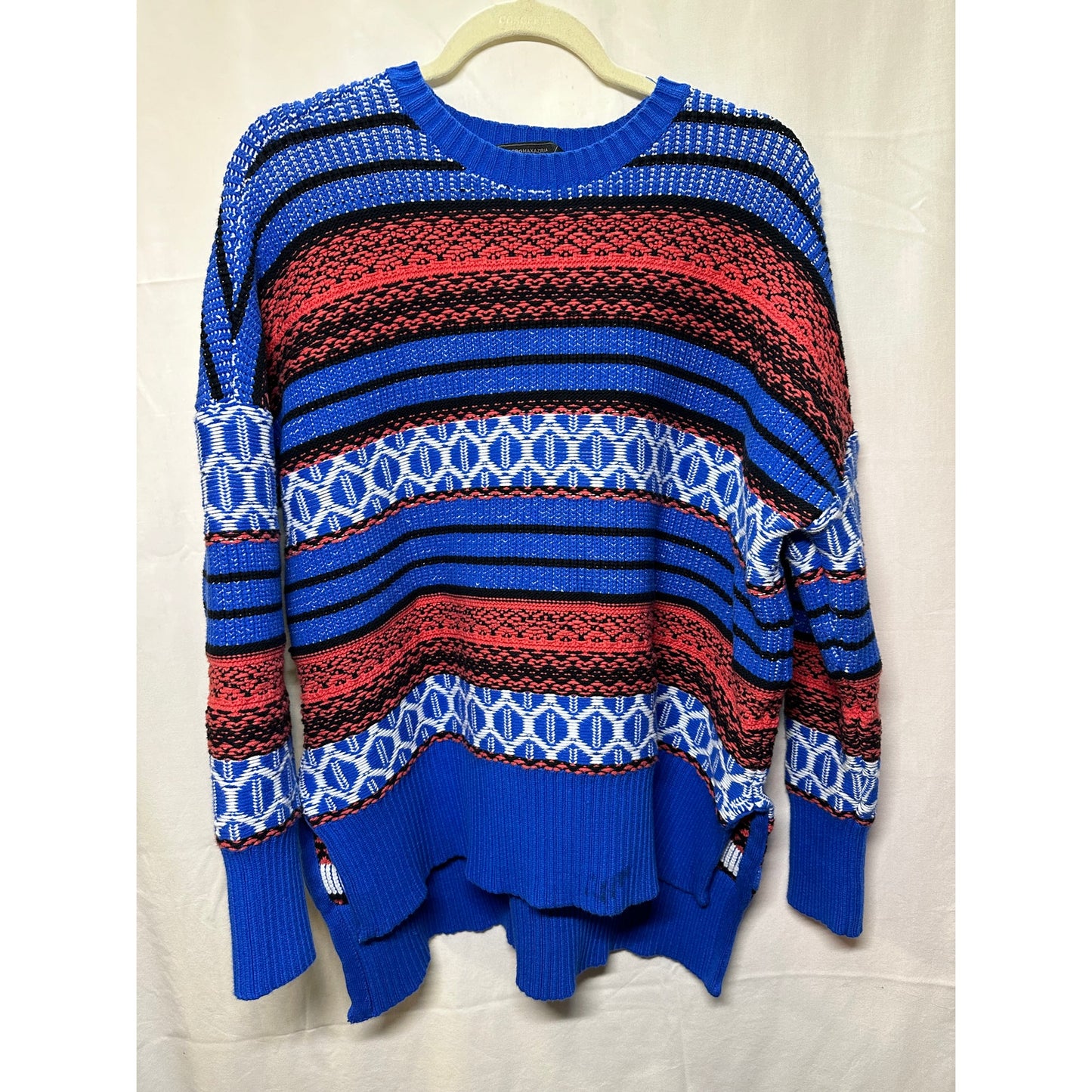 BCBGMAXAZRIA Blue Multicolor Knit Sweater - Size Small