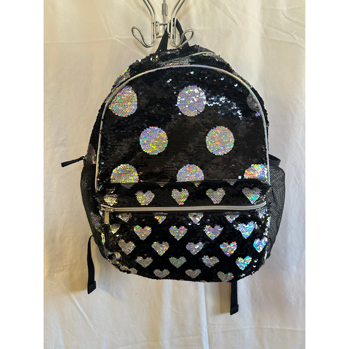 Children’s Place Black Sequin Heart and Dot Backpack