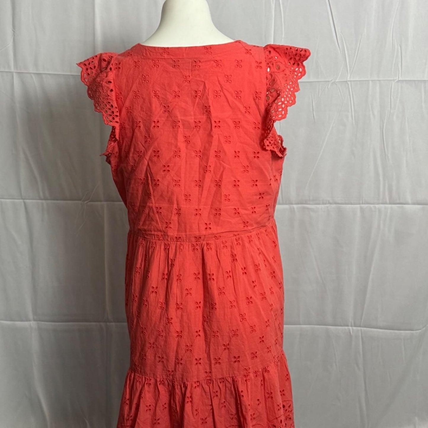 LOFT Coral Eyelet Flutter Sleeve Dress