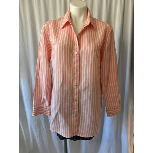 Tommy Bahama Women's Pink Striped Button-Down Shirt - M