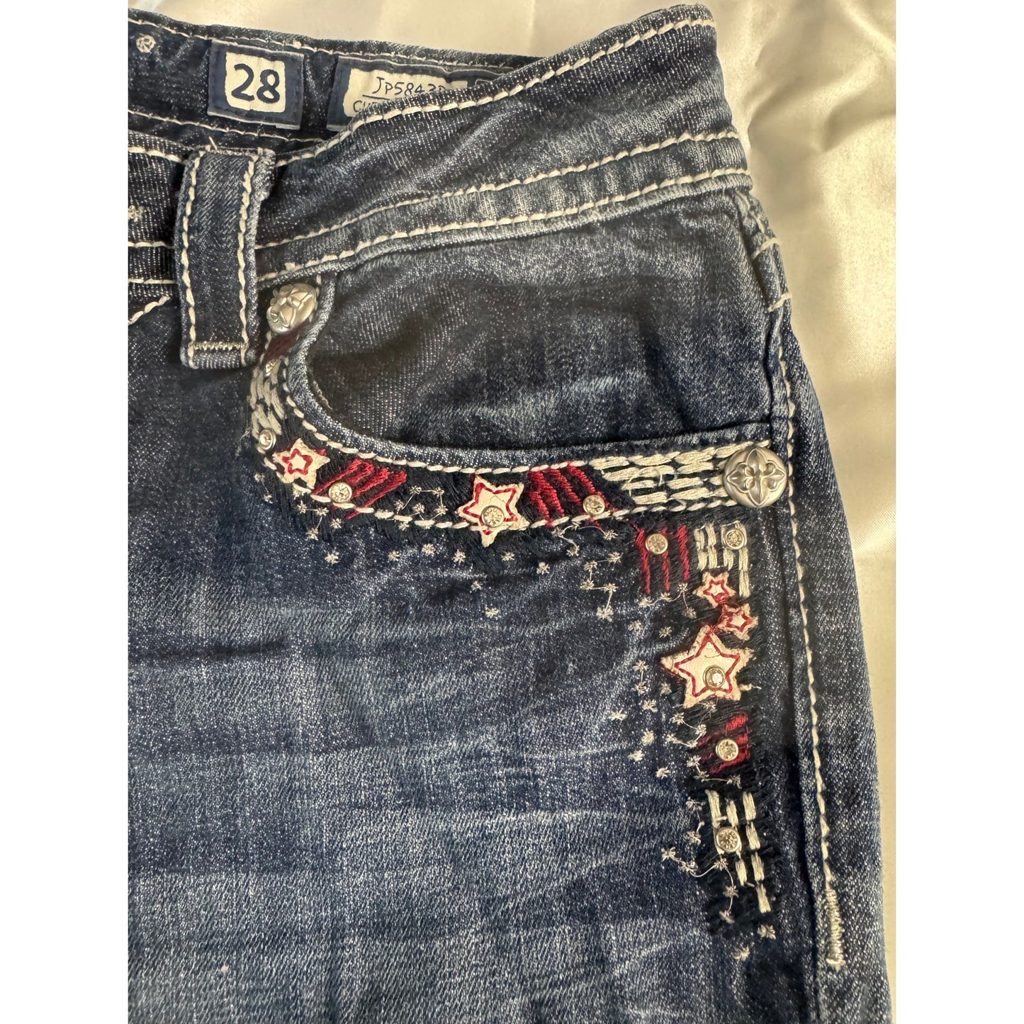 Miss Me Embellished Cuffed Capri Jeans - Patriotic Chic - 28