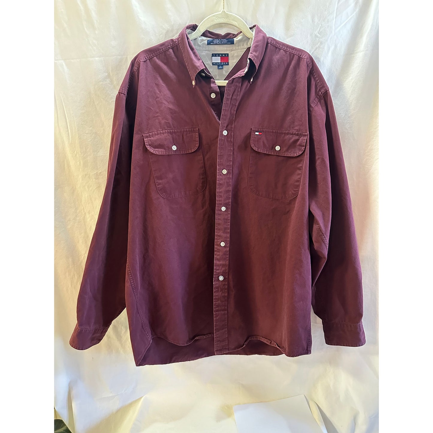 Tommy Hilfiger Burgundy Button-Up Shirt - Size Large