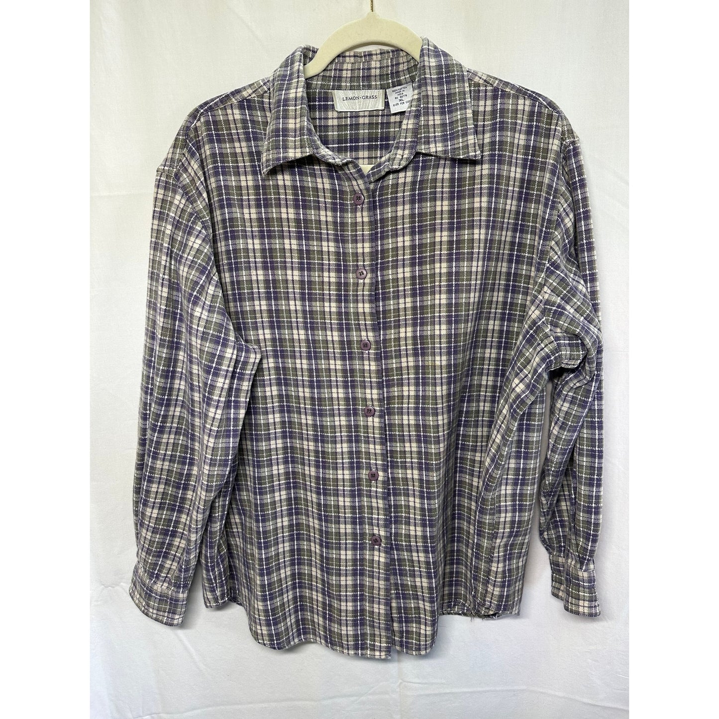 Lemongrass Plaid Button-Up Flannel Shirt - Size XL