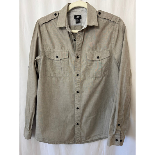 H&M Men's Beige Button-Up Shirt - Size Medium