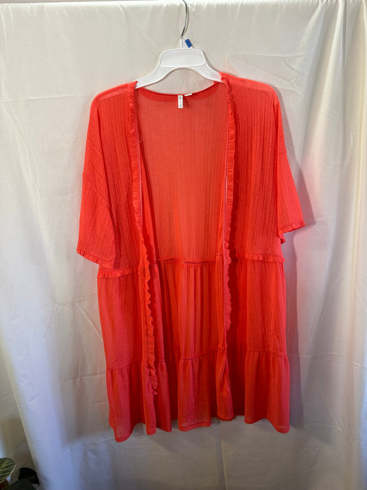 Cato Women's Ruffled Kimono in Coral - Size M