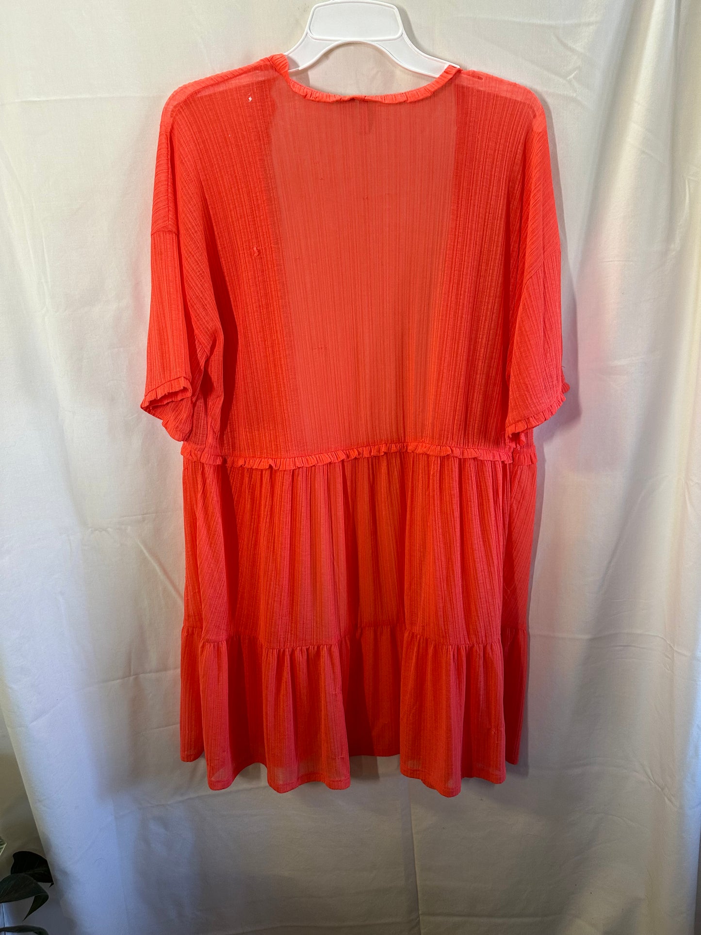 Cato Women's Ruffled Kimono in Coral - Size M