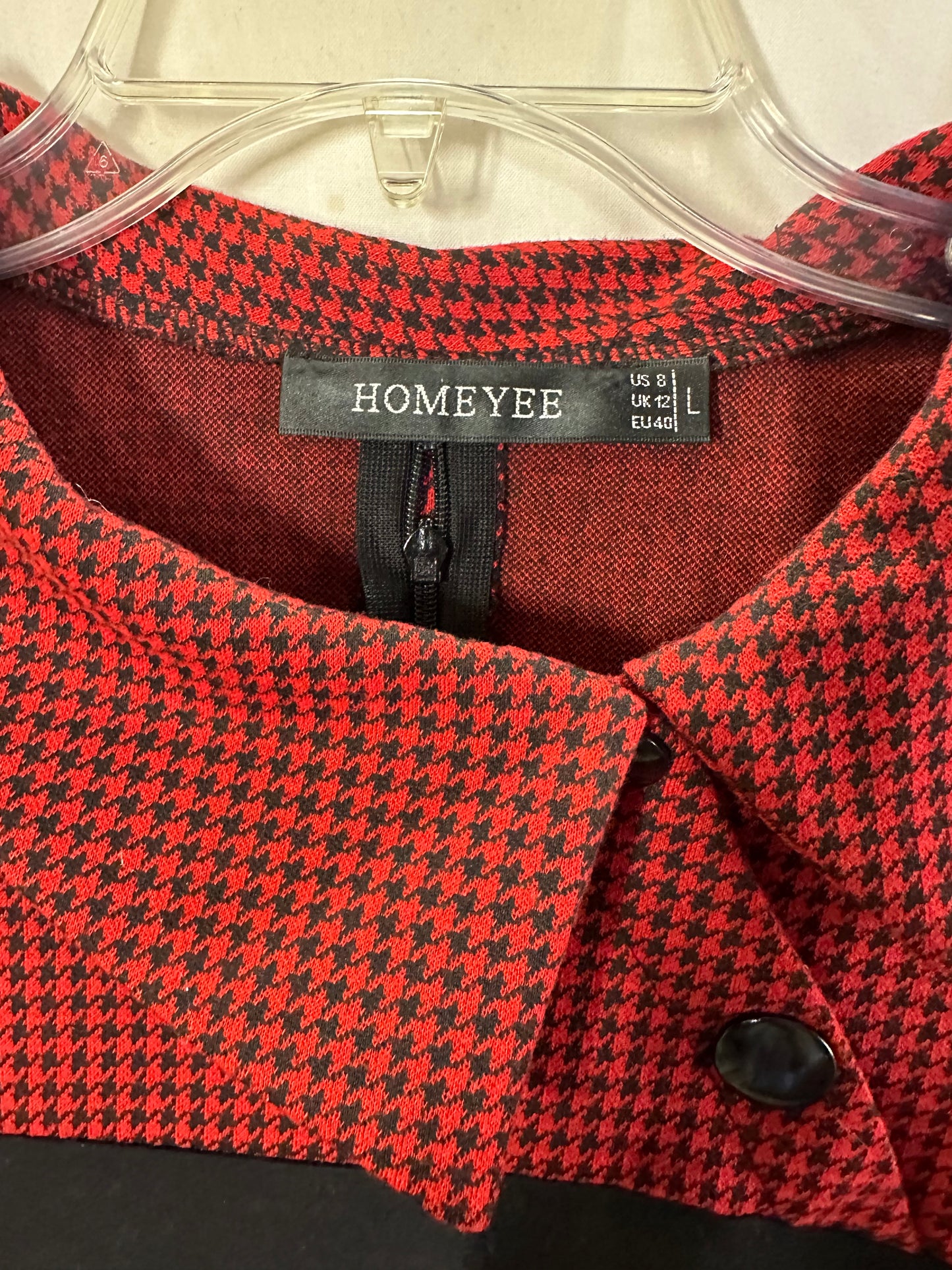 HOMEYEE Stylish Dress in Black and Red Houndstooth - L