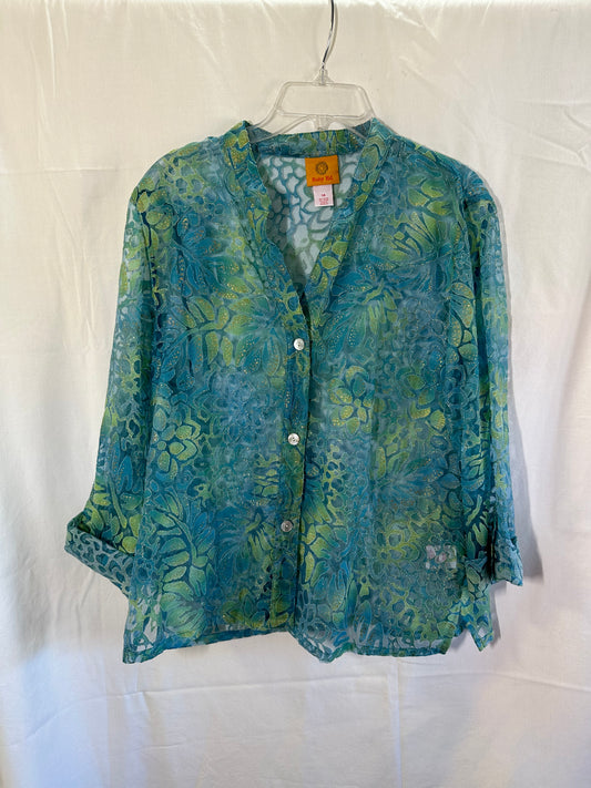 Stunning Ruby Rd. Sheer Floral Button Up Shirt - Size 14