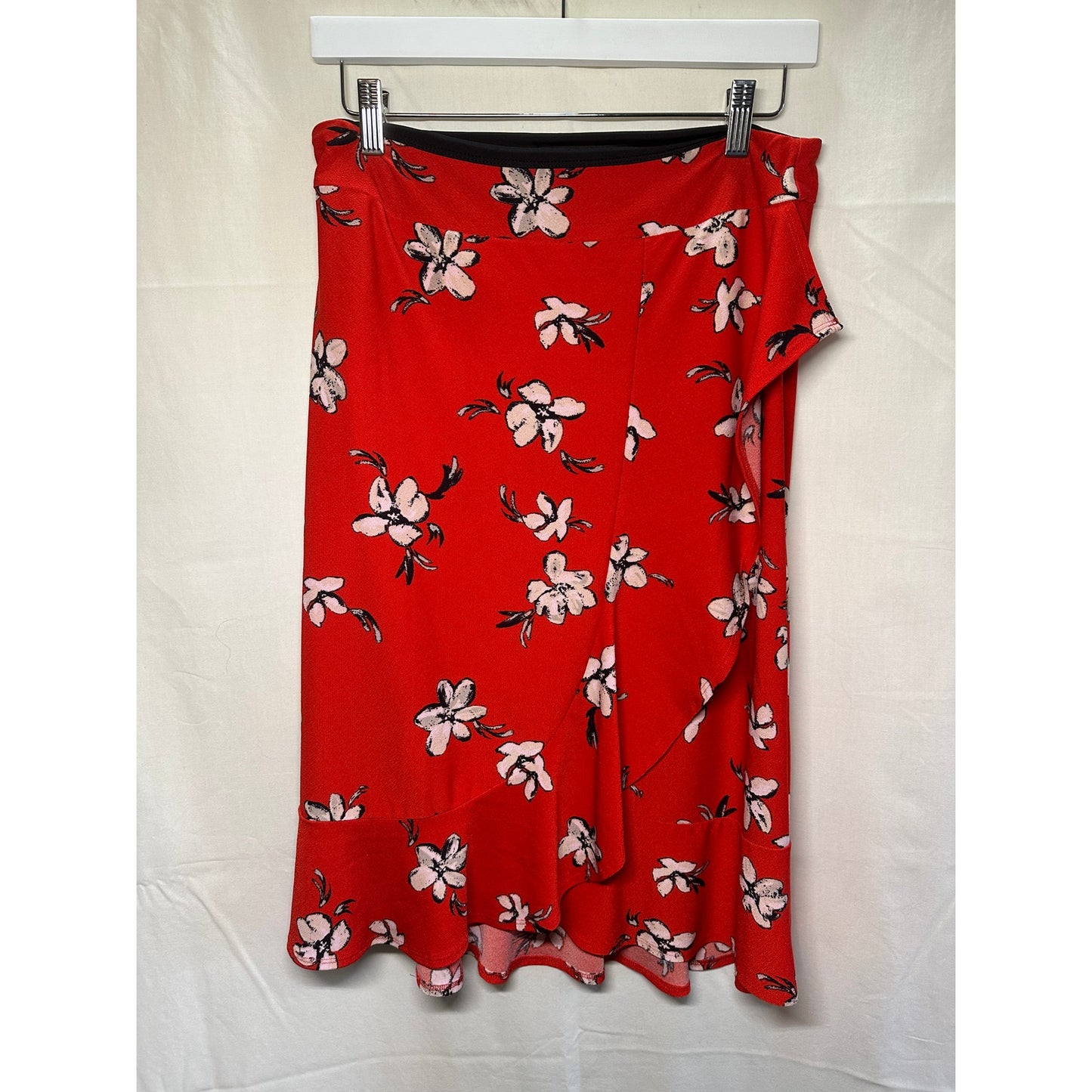 Lysse Red Floral Wrap-Style Midi Skirt - Size Medium