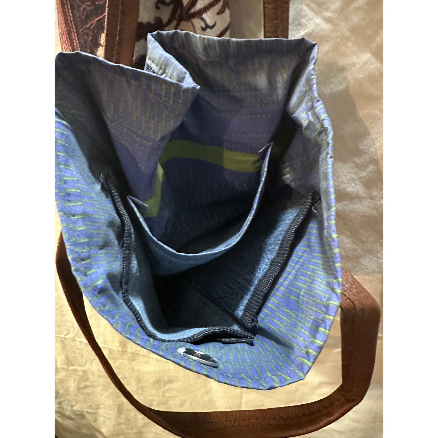 Handmade Denim Tote Bag with Faux Leather Straps