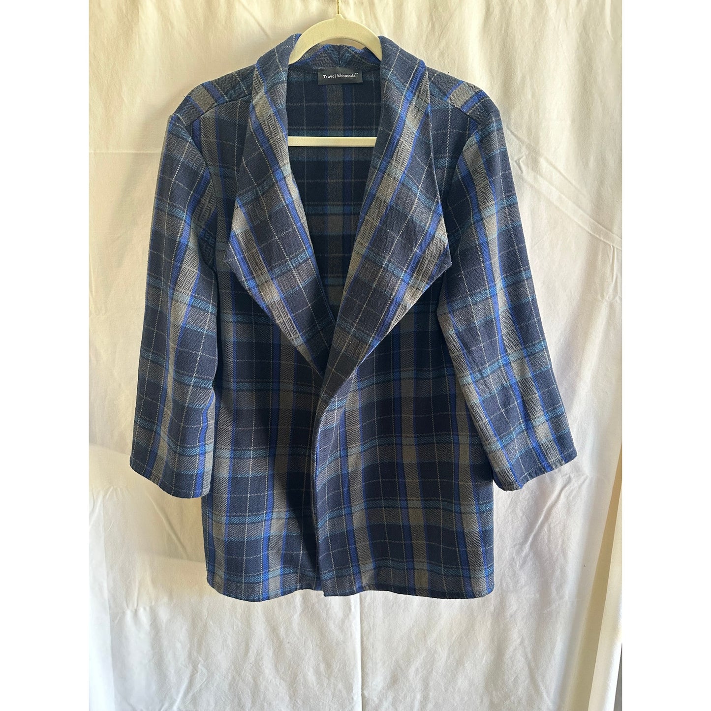 Travel Elements Blue Plaid Open-Front Blazer - Size XL