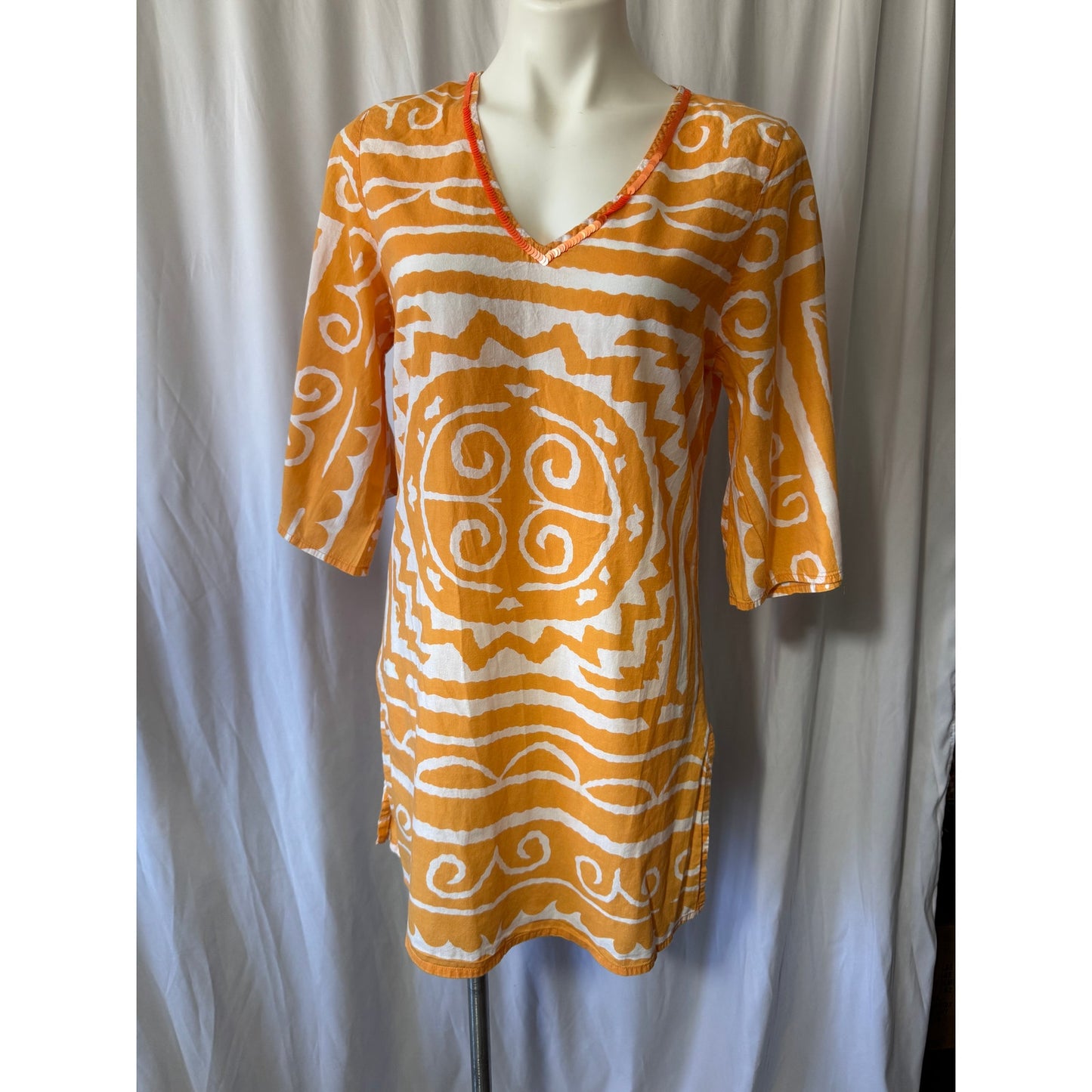 Bamboo Threads Orange and White Tunic Dress - Size S/M