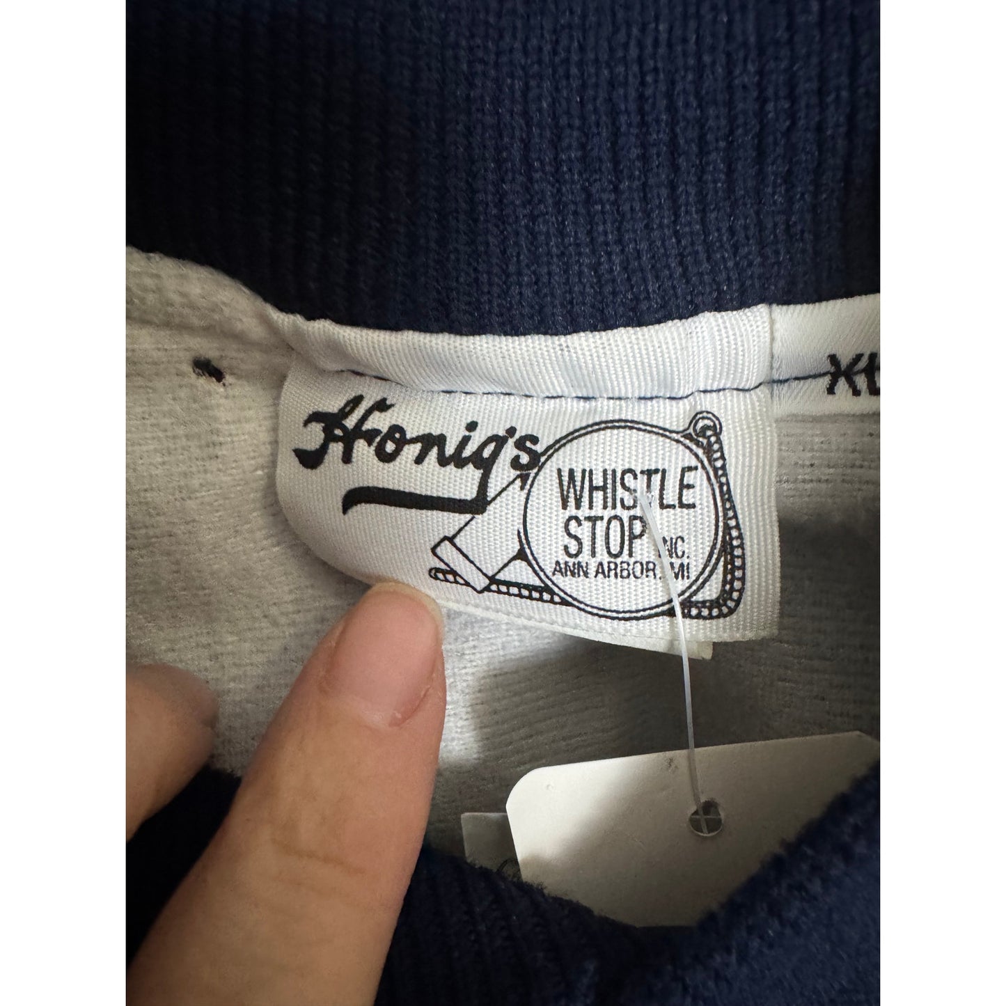 Vintage Honig's Whistle Stop Navy Blue Varsity Bomber Jacket