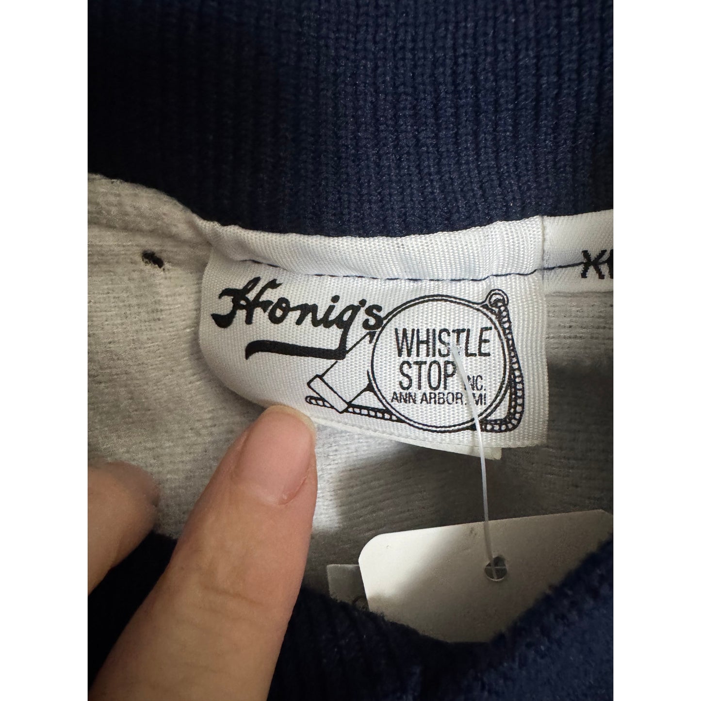 Vintage Honig's Whistle Stop Navy Blue Varsity Bomber Jacket