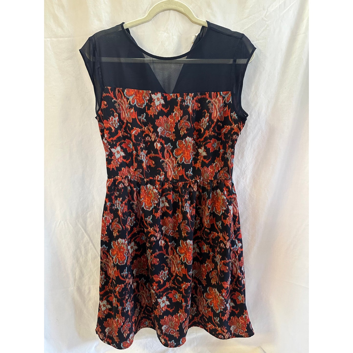 Maison Jules Black Floral Fit-and-Flare Dress - Size Medium