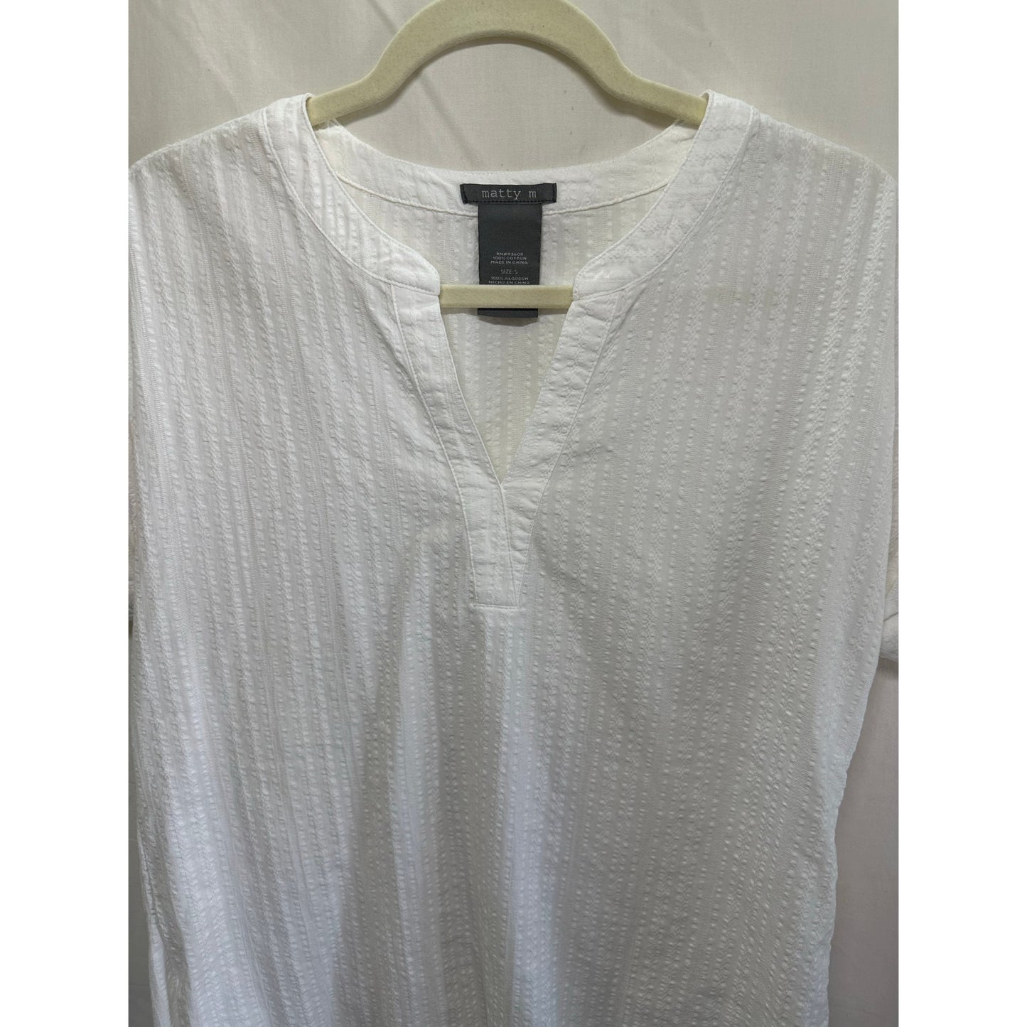 Matty M White Textured Split-Neck Blouse - Size Small