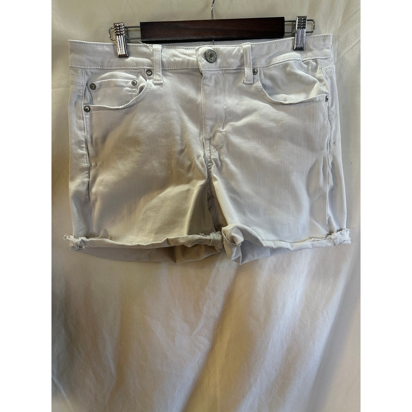 American Eagle White Distressed Denim Shorts - Size 14