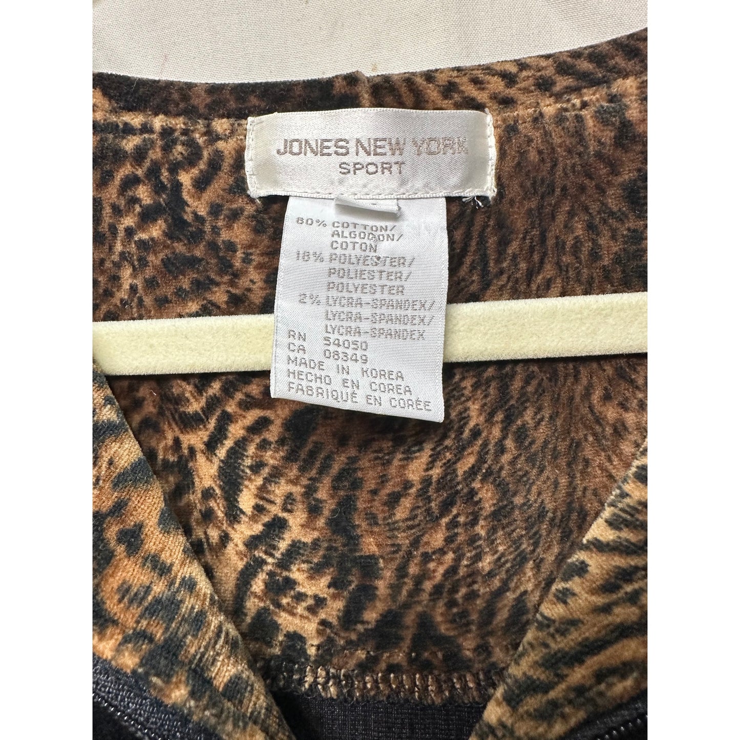 Jones New York Sport Black Corduroy Jacket w Leopard Print Hood - Size M