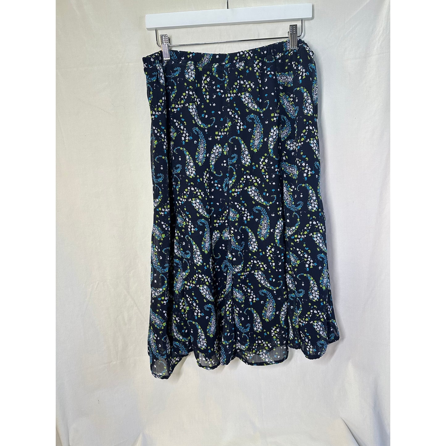 Laura Scott Navy Paisley Vine Print Skirt - Size Large