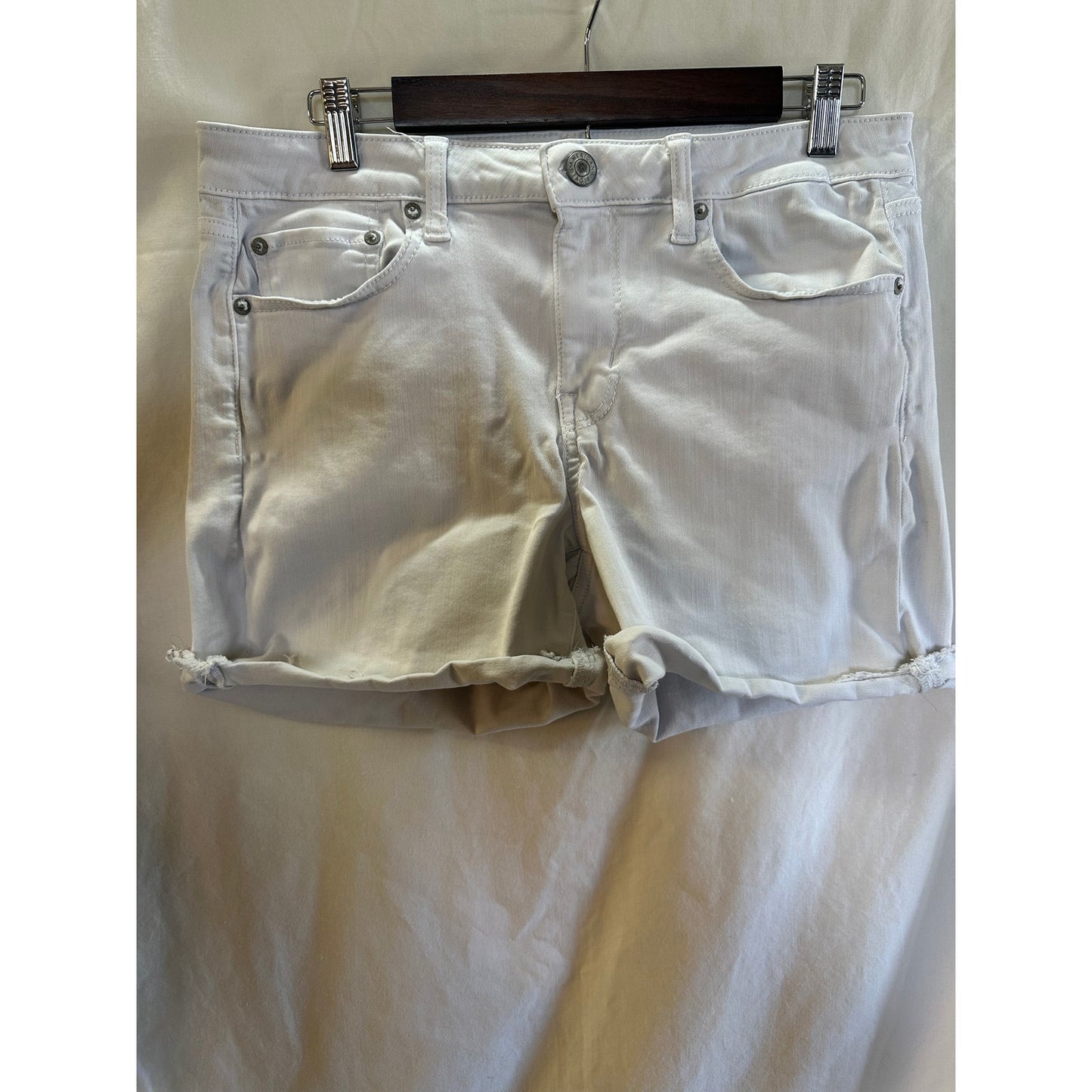 American Eagle White Distressed Denim Shorts - Size 14