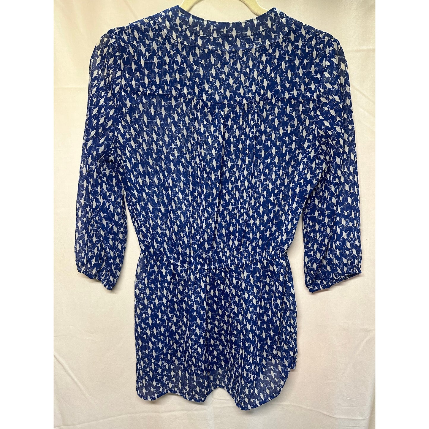 Mossimo Blue Bird Print Button-Up Blouse - Size Small