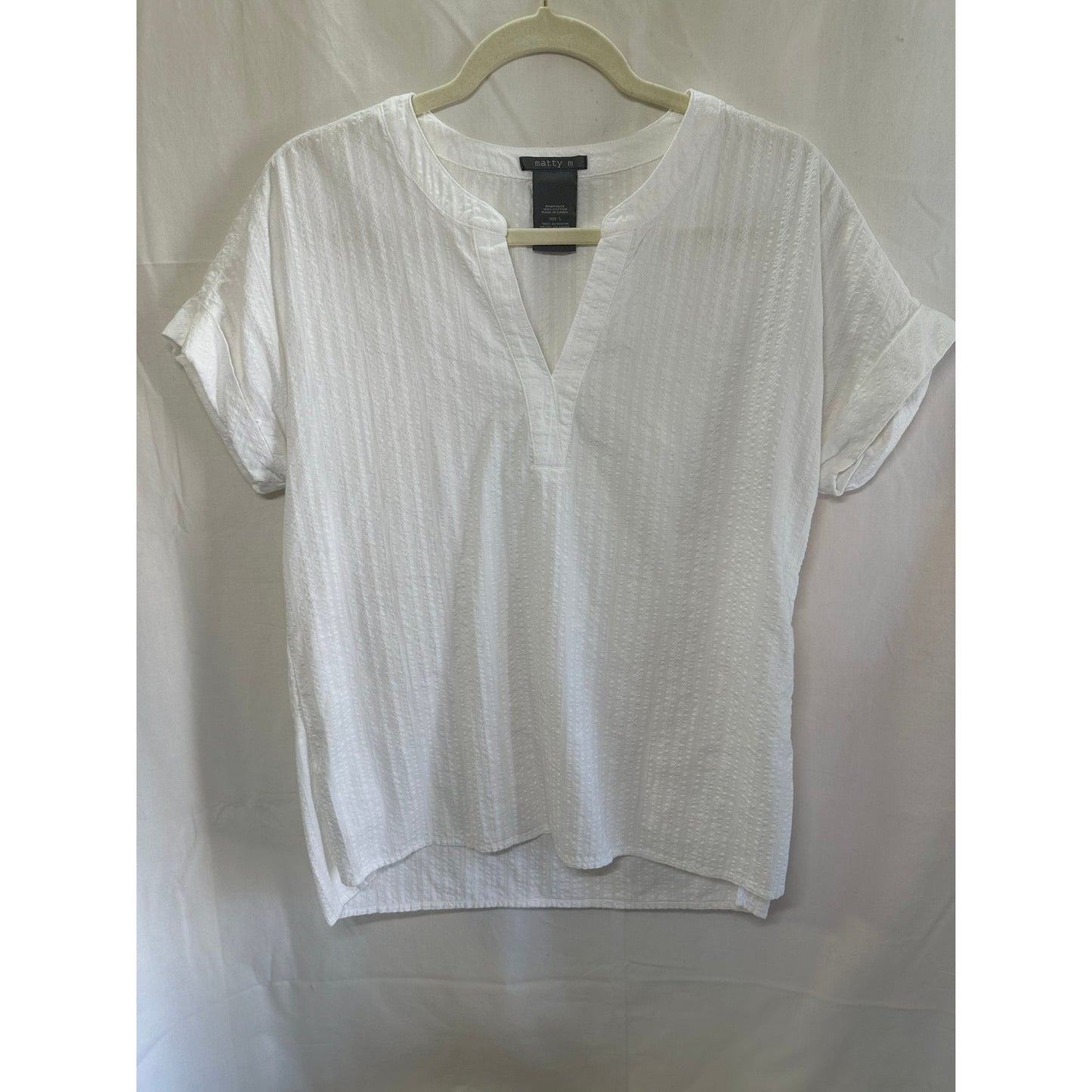 Matty M White Textured Split-Neck Blouse - Size Small