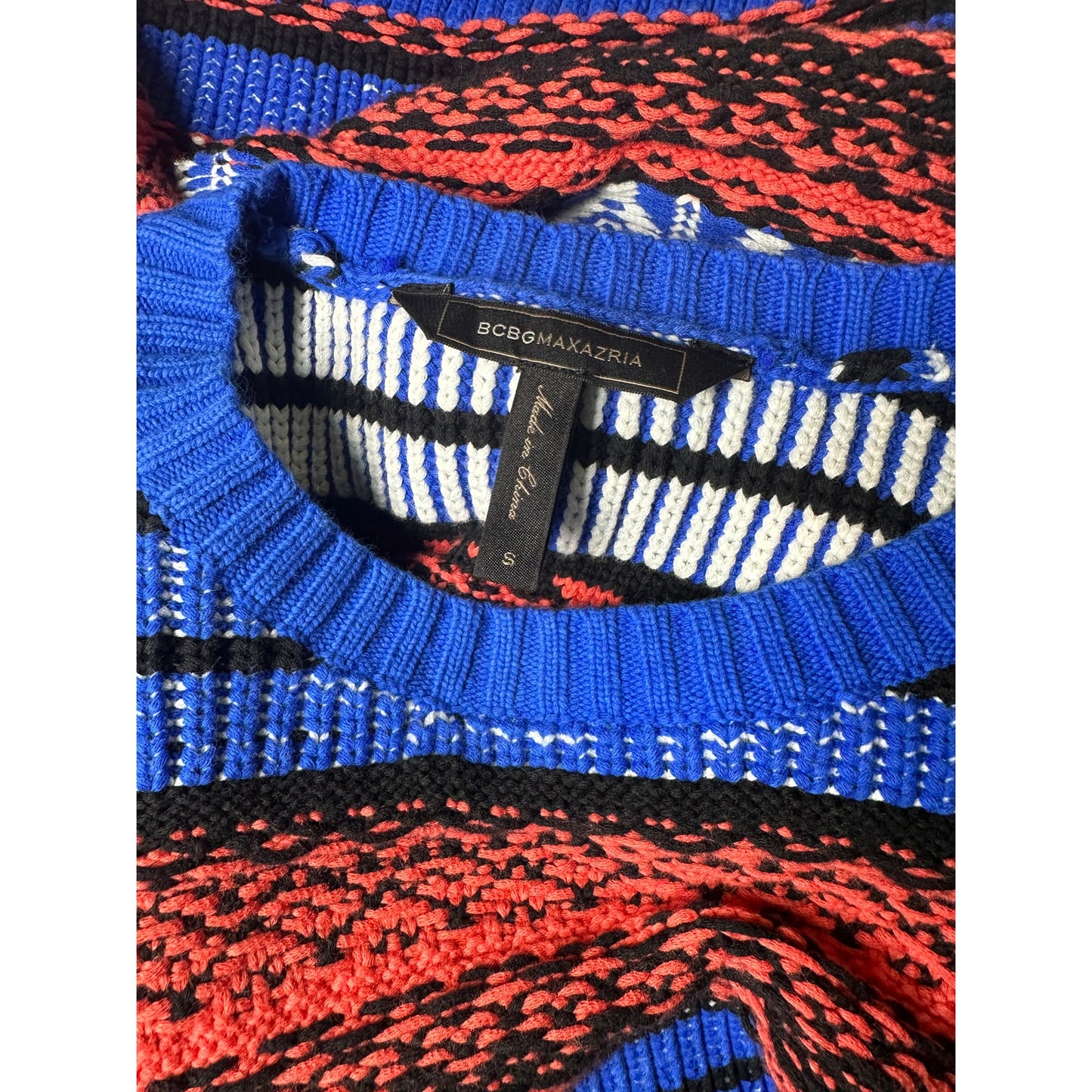 BCBGMAXAZRIA Blue Multicolor Knit Sweater - Size Small