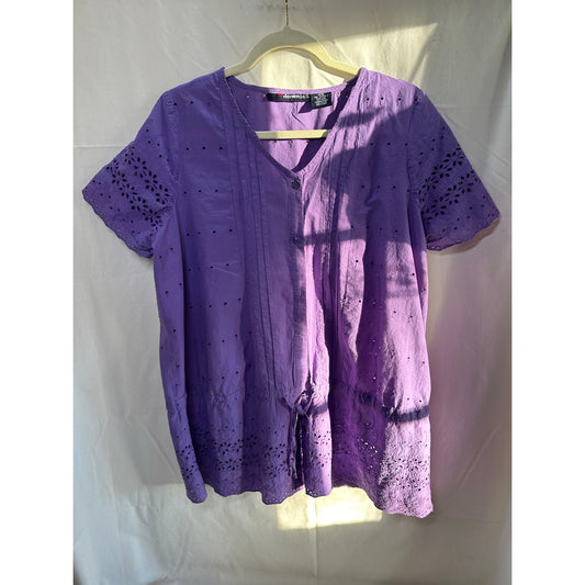 Denim 24/7 Purple Eyelet Tunic Top - Size 12W