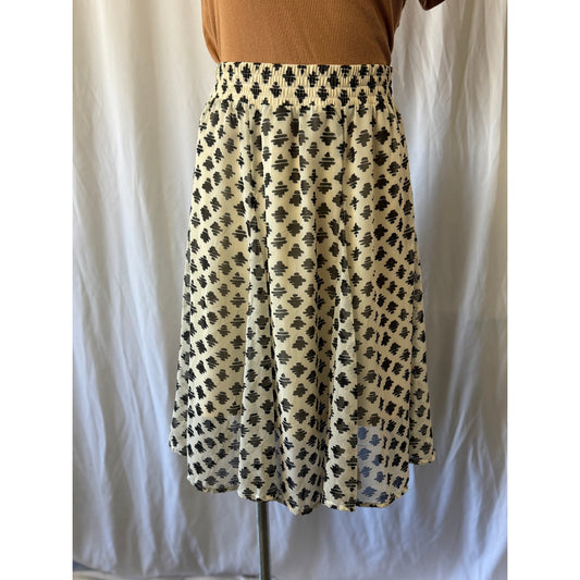 Lapis Black and Cream Abstract Print Midi Skirt - Size Small