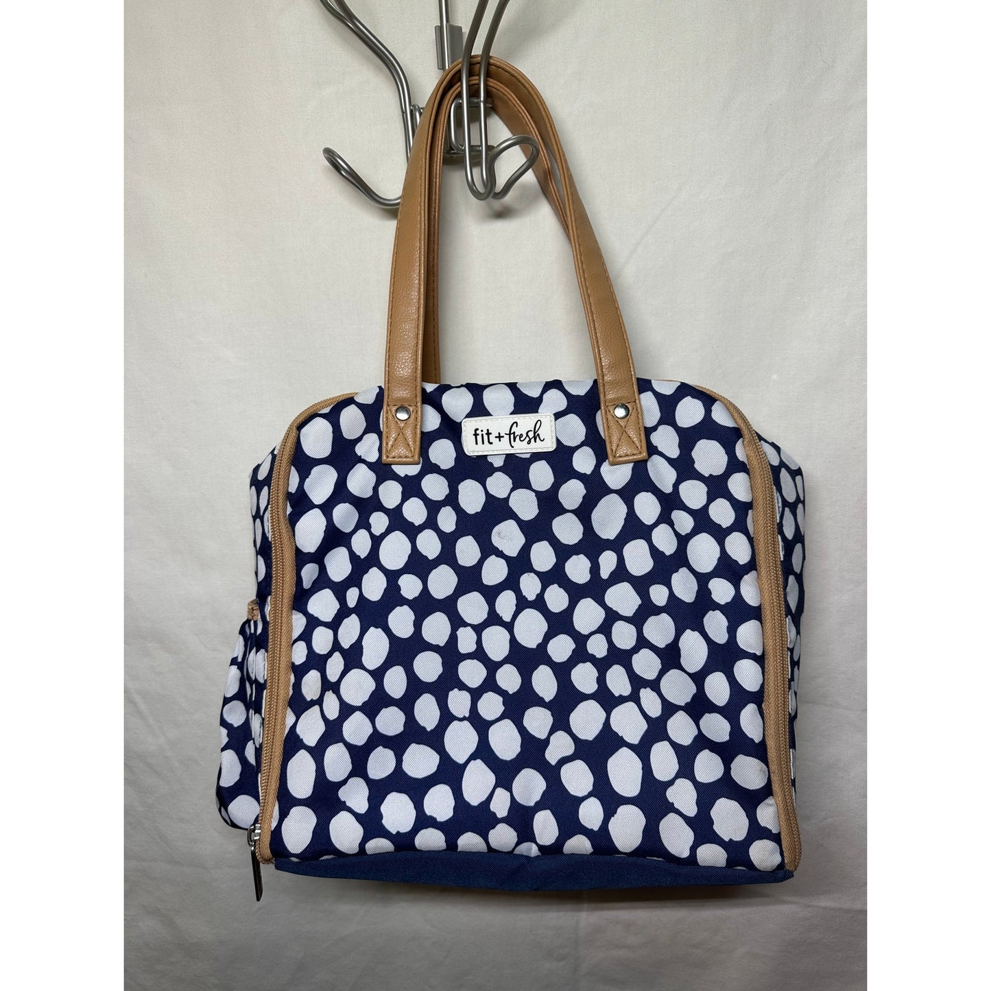 Fit + Fresh Navy Blue Polka Dot Insulated Lunch Bag