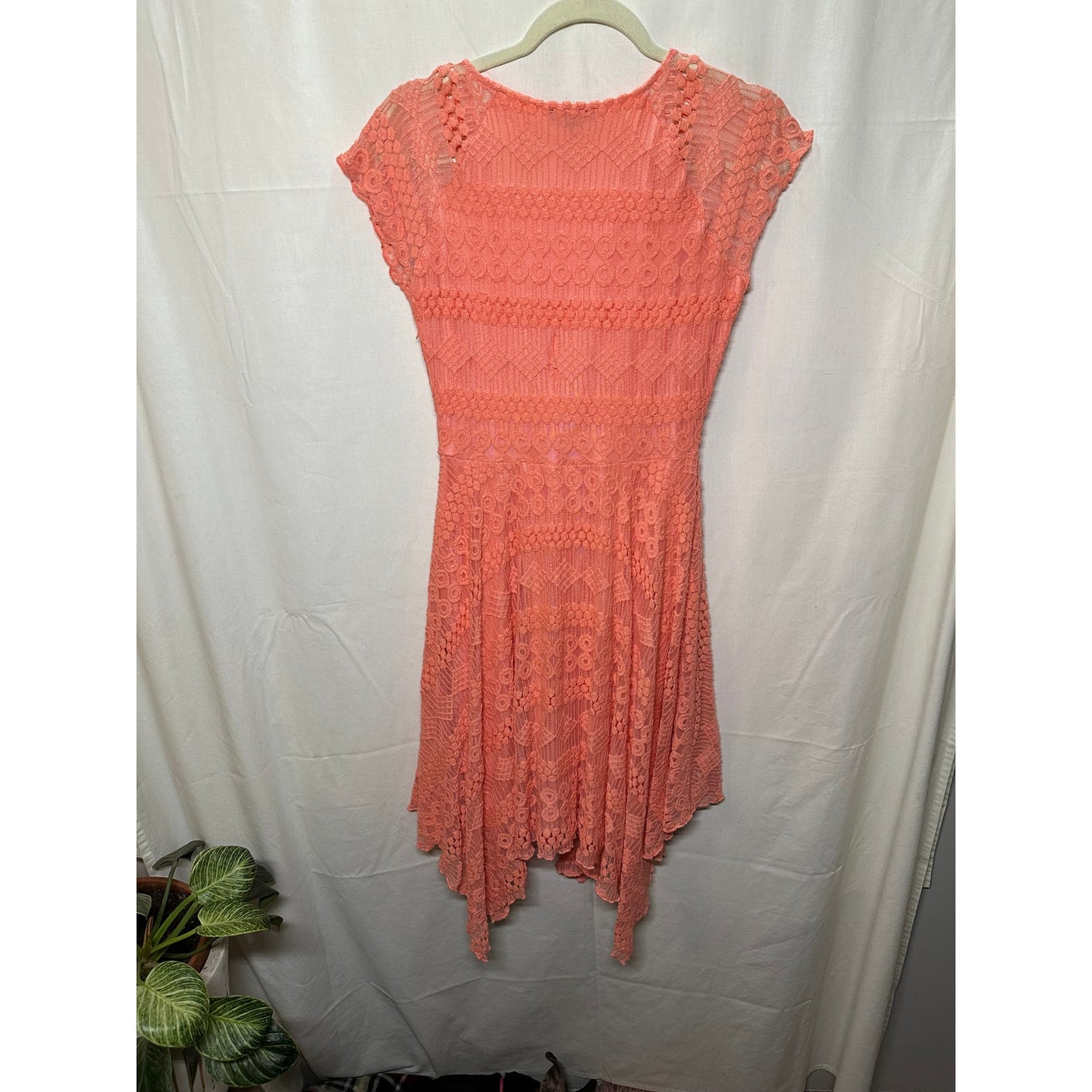 Cupio Coral Lace Fit-and-Flare Dress - Size Medium