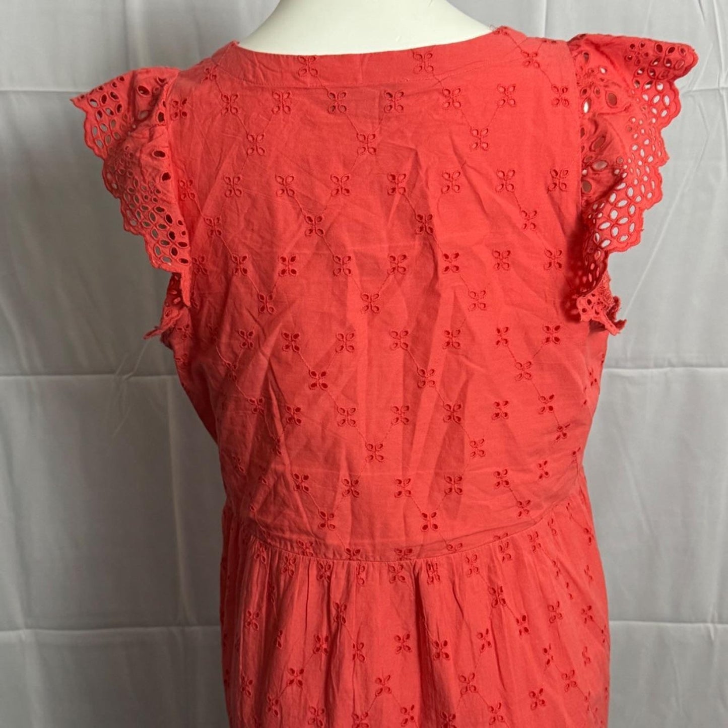 LOFT Coral Eyelet Flutter Sleeve Dress